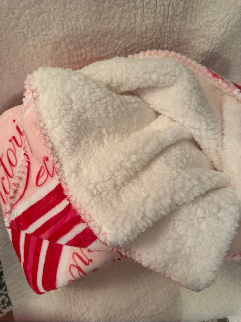 Victoria's Secret Pink and Red Logo Plush Blanket